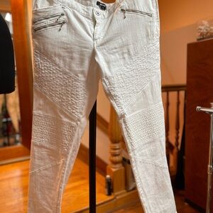 White Textured denim with Zipper Details